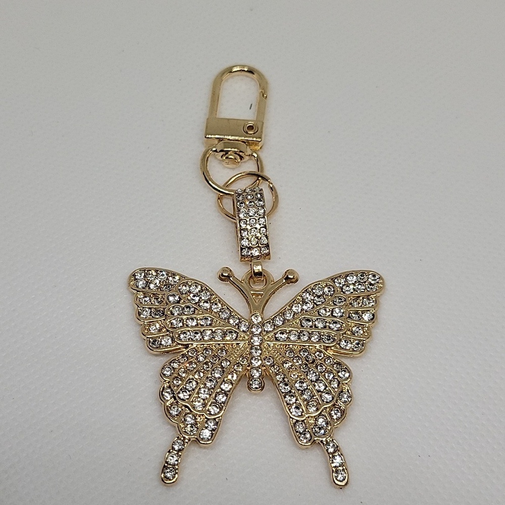 Rhinestone Gold Butterfly 1.5" Keyring